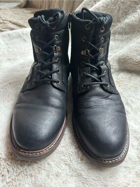 Black Men's Lace-Up Leather Ankle Boots